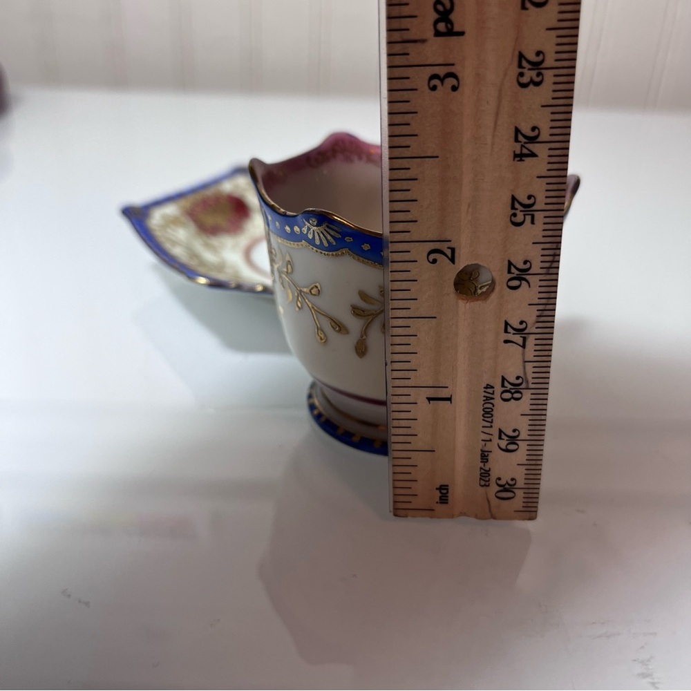 Japanese Ornate Gilt Porcelain Tea Cup & Saucer - Pink, Blue, Gold miniature - Picture 6 of 10